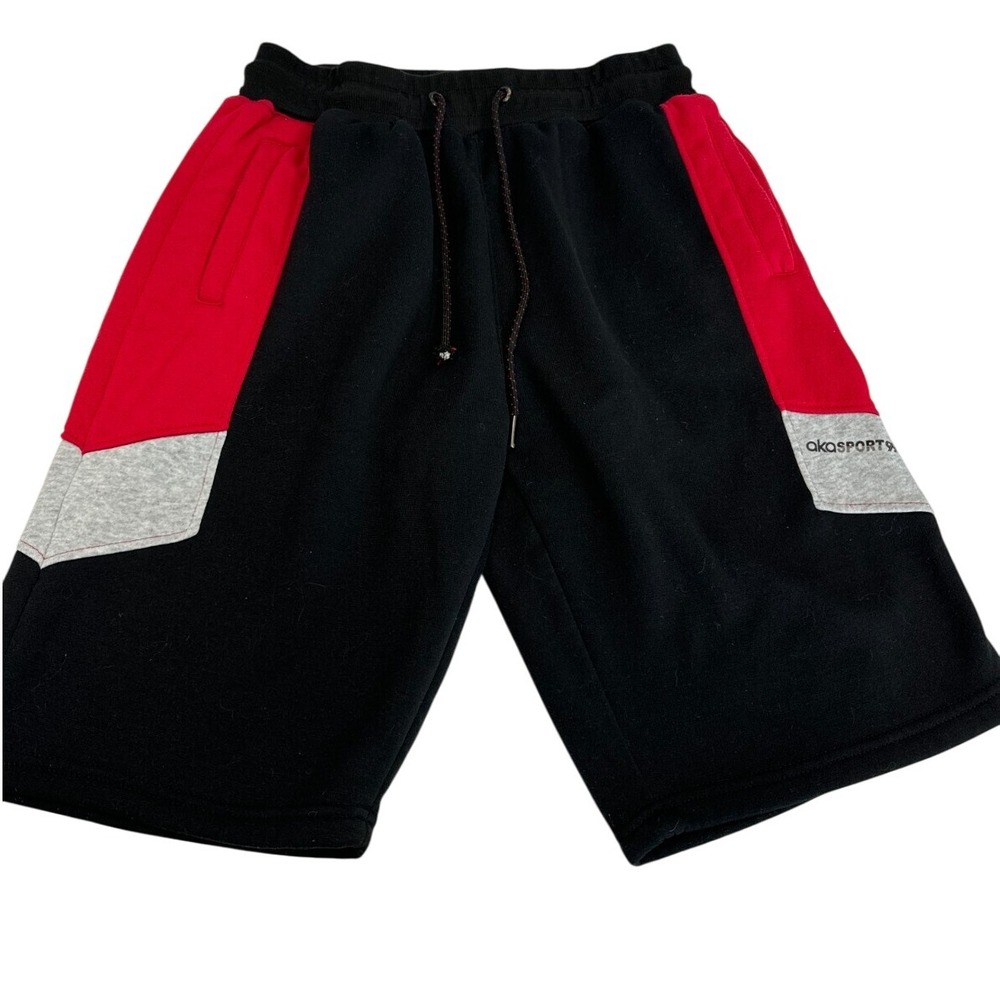 Akademiks Mens Red Black Drawstring Sweat Shorts‎ Size L Stretch Elastic Waist